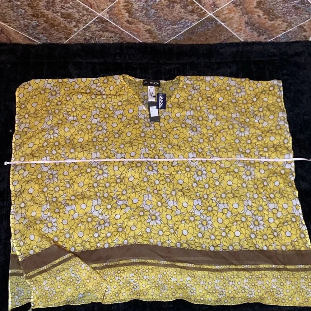Women's Yellow Daisy Cotton Kaftan Swimsuit Cover Up & Matching Flip Flops NWT
